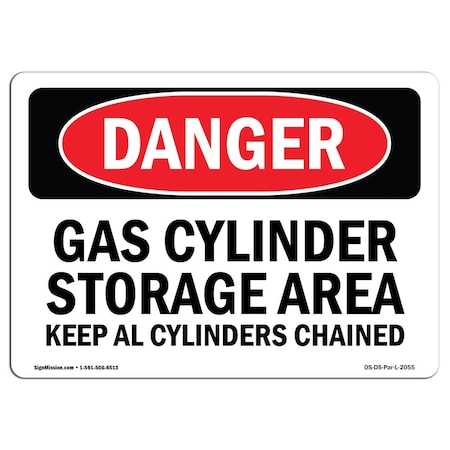 Signmission Safety Sign, OSHA Danger, 12" Height, Gas Cylinder Storage Area Keep All Cylinders, Landscape OS-DS-D-1218-L-2055